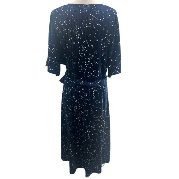 Unique Vintage Navy & Silver Stars Velvet Wrap Midi Dress Sz 1X - Picture 3 of 8